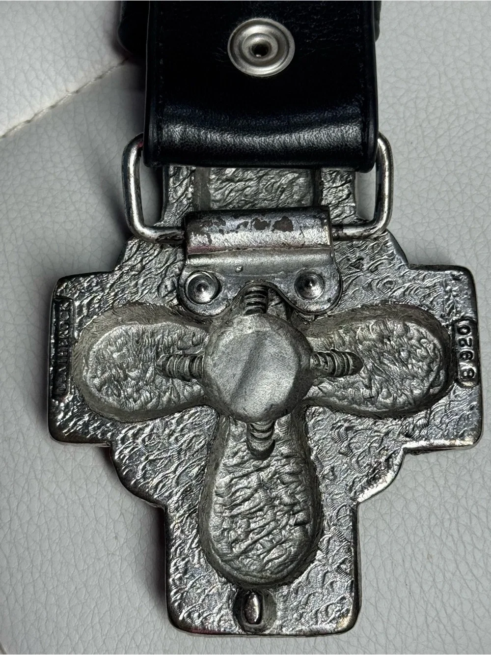 Leatherock Black Leather Belt with Rhinestone Cross Buckle